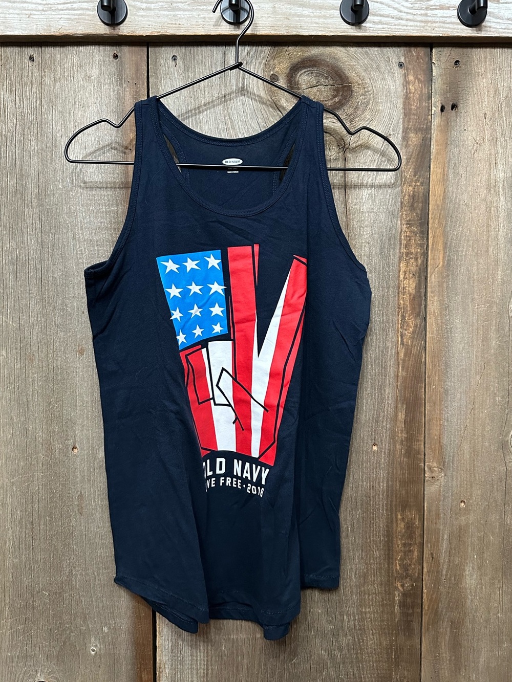 Old Navy Graphic Flag Racerback Tank Peace USA Blue Size XXL 16 Live Free 2018